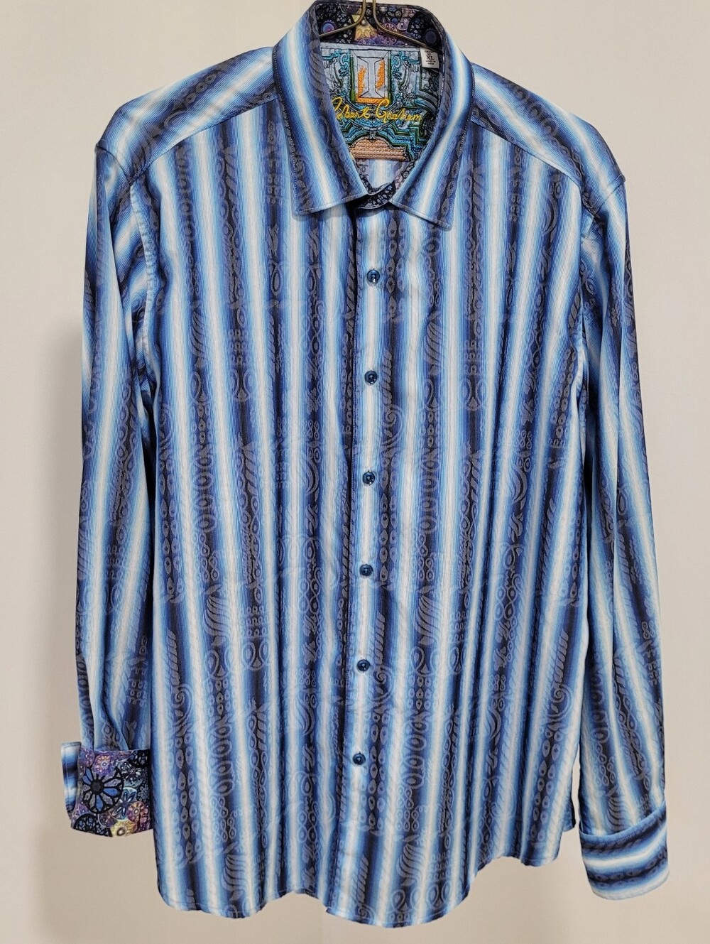 Robert Graham Men's XL Blue Striped Long Sleeve Button Down Shirt